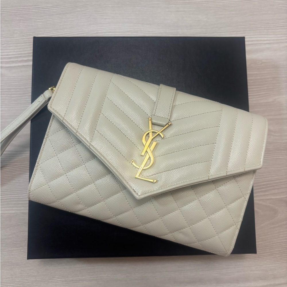 Yves Saint Laurent Cream Quilted Clutch